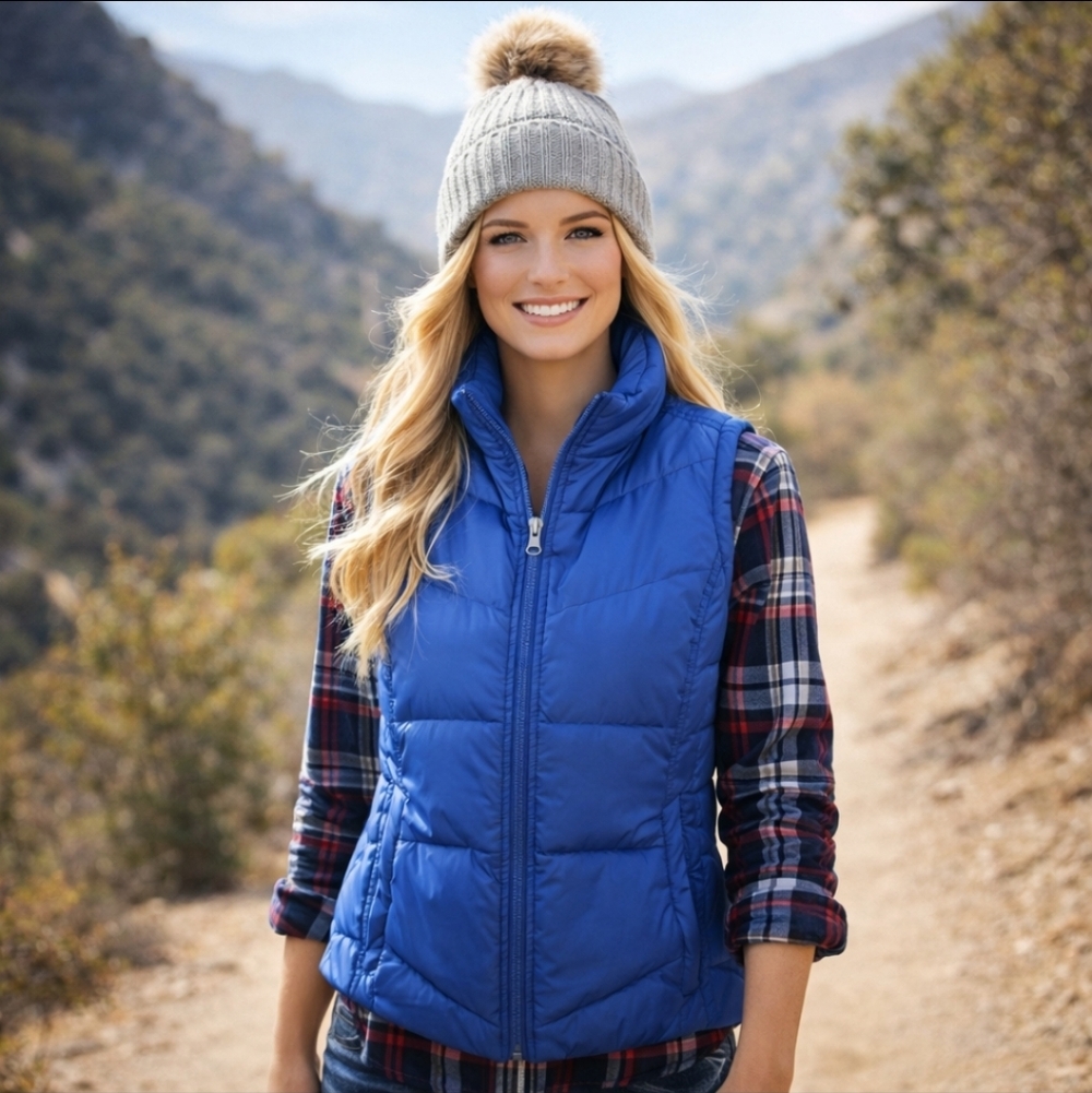 Lands' End Blue Down Puffer Vest Feather Filled Quilted Lightweight Winter Sz M